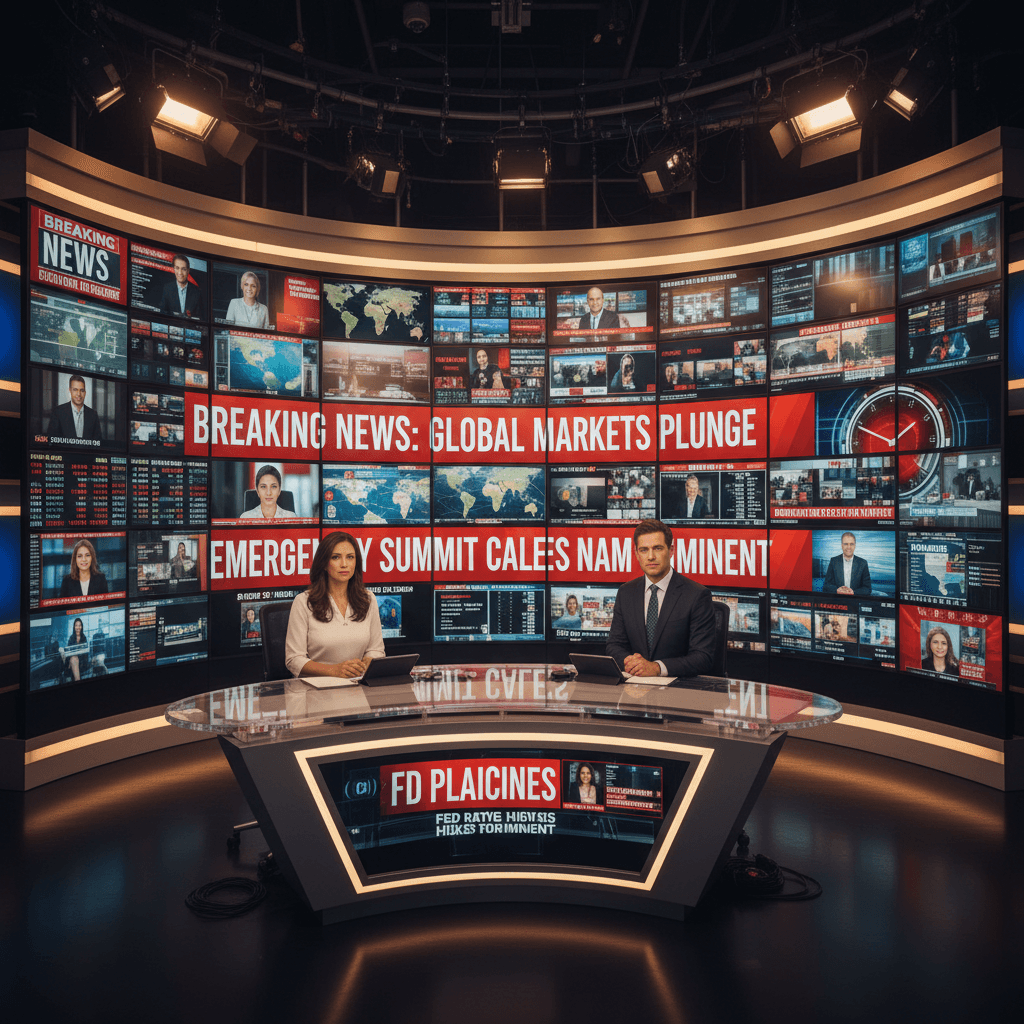 Breaking news on television monitors